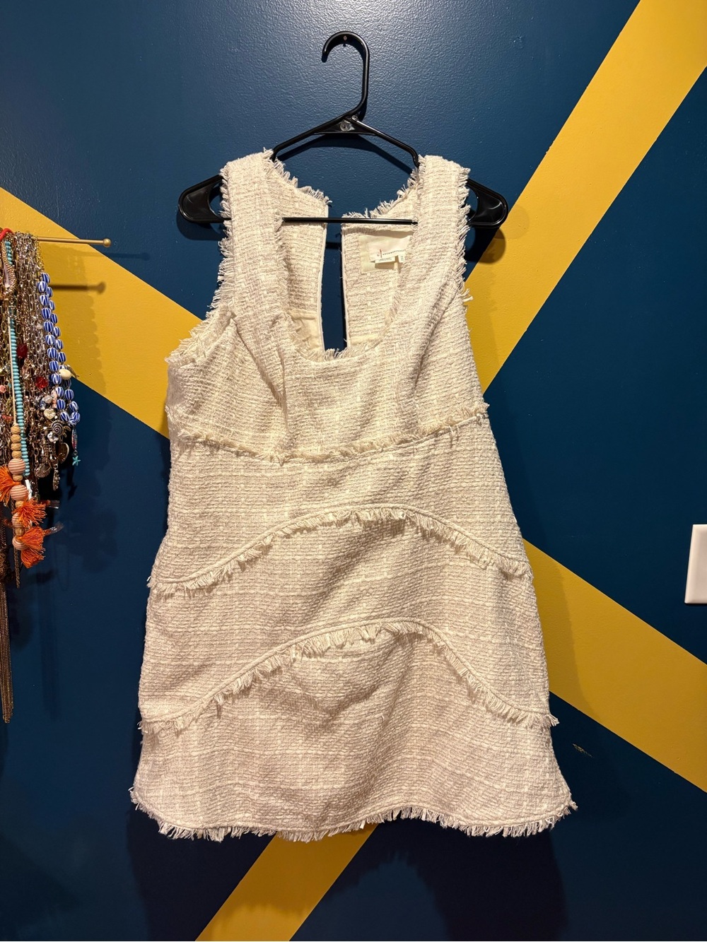 By Anthropologie Cream Scoop Neck Tweed Mini Dress NWT *flawed*